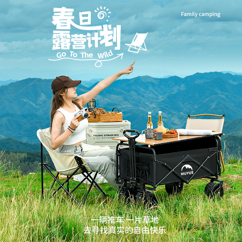 Large-Capacity Outdoor Camping Trolley, Folding Cart, Folding Cart for Delivery, Pull Cart, Off-Road Camping Cart