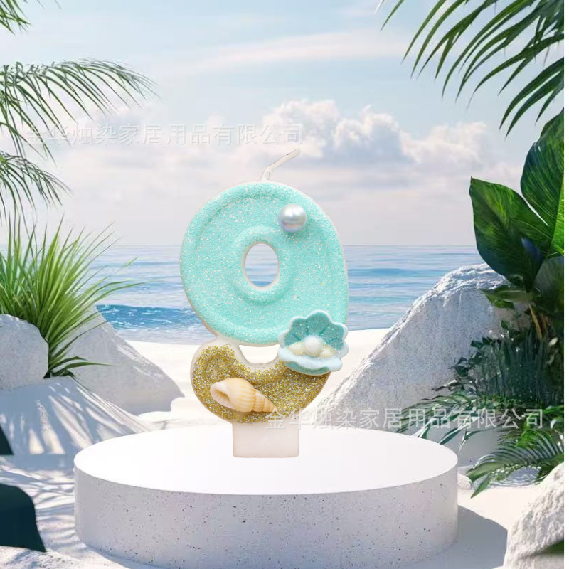 新款蓝黄海螺海洋系列派对蜡烛跨境电商希音数字蛋糕生日蜡烛造型|undefined