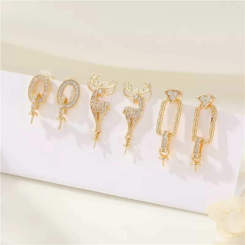 众兴微镶锆石耳坠925银针珍珠耳钉女一鹿有你手工diy带吊耳饰批发