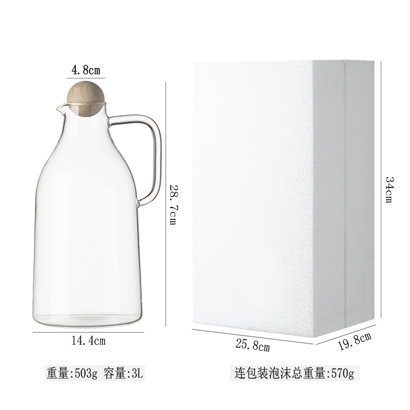 Taza de agua fría de vidrio resistente al calor, tetera de té de gran capacidad, taza de agua fría blanca resistente a altas temperaturas, tetera de jugo de fruta