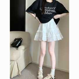 白色蕾丝短裙女春夏2025新款芭蕾风蛋糕裙高腰a紫蓬蓬半身裙女装