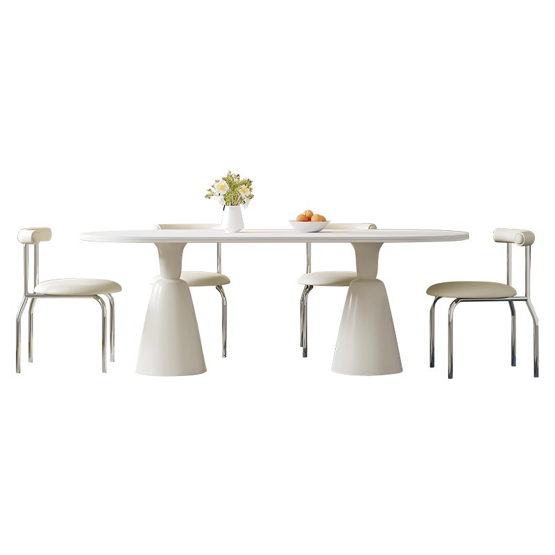 Mesa de comedor de tabla de roca ovalada de estilo de crema de estilo medieval para casa pequeña combinación de mesa de comedor de estilo francés de lujo ligero
