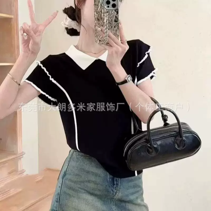polo领镂空针织衫女2025新款夏季超好看独特漂亮针织短袖上衣