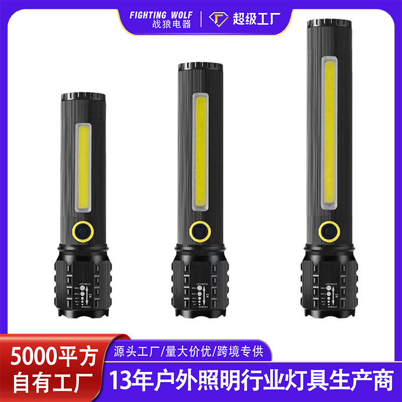 Linterna telescópica con zoom multifunción — carga USB, LED COB, luz lateral de alta intensidad; linterna de emergencia ultra brillante para senderismo y defensa personal