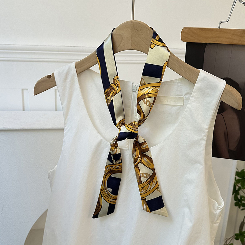 Pañuelo de seda, tira larga, sentido de alta gama, nuevo pañuelo de seda de imitación, pañuelo en la cabeza, cinturón para el cabello, bolso para el cabello atado, cinturón decorativo con serpentina