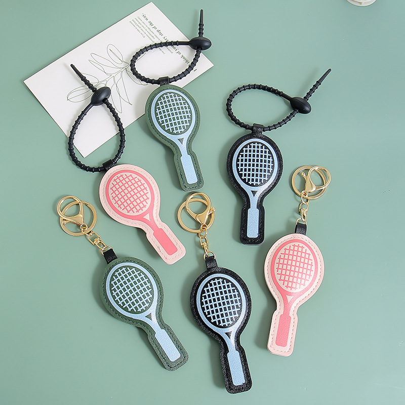 Creative Leather Tennis Racket Pendant, Cute Girl's Bag Charm, Pu Leather Cotton-Filled Premium Mini Badminton Racket