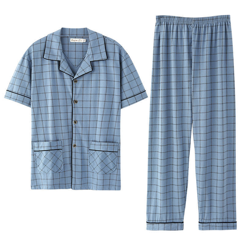 Pijamas de verano de algodón de los hombres pantalones de manga corta de algodón de los hombres de algodón delgado de verano más tamaño de media manga de los hombres homewear