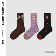 儿童袜子批发2025秋冬花边蝴蝶结女童中筒袜棉木耳边无骨中筒童袜