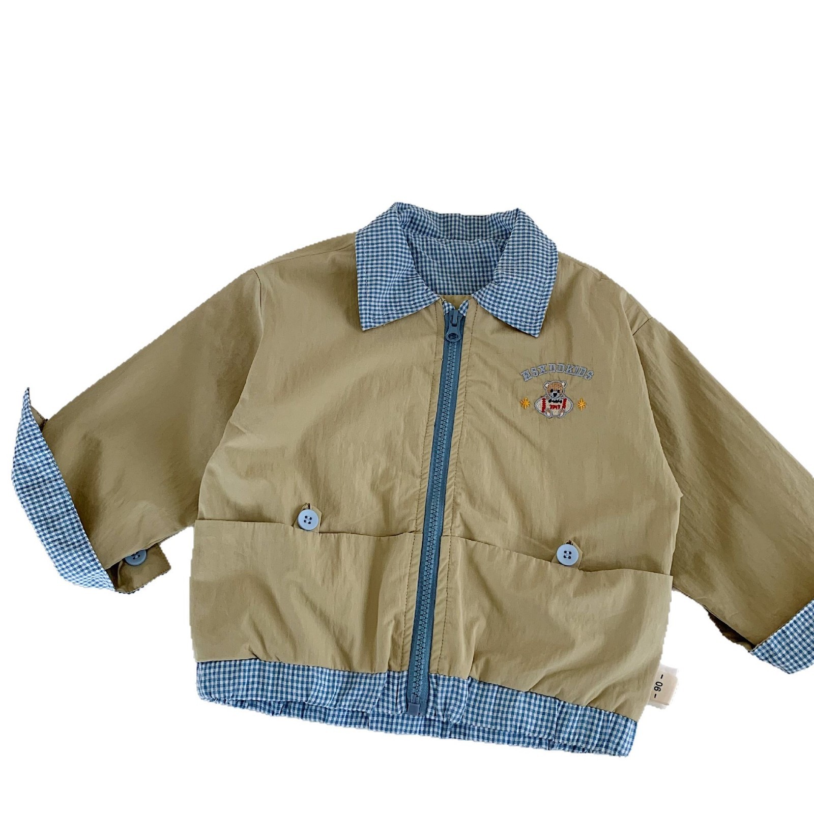 Mai Bao chaqueta infantil 2025 primavera nuevo estilo coreano para niños y niñas de color cuadrado ropa de primavera ropa de bebé