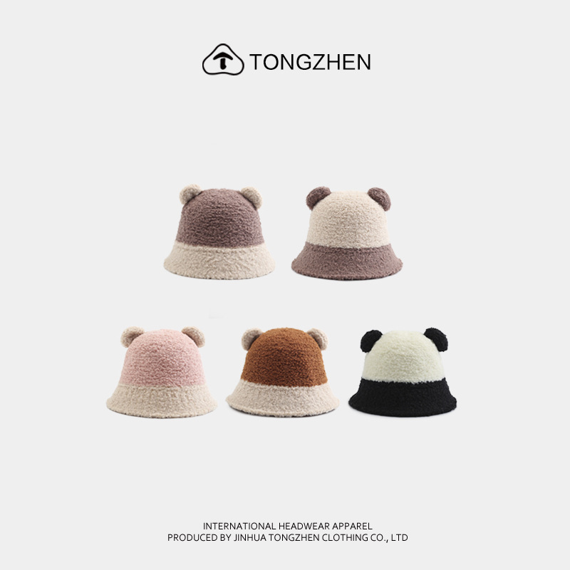 Cute Little Bear Colored Fisherman for Women in Autumn Winter Plush Ear Protection, Warm and Sweet, Versatile Face_voghion.com