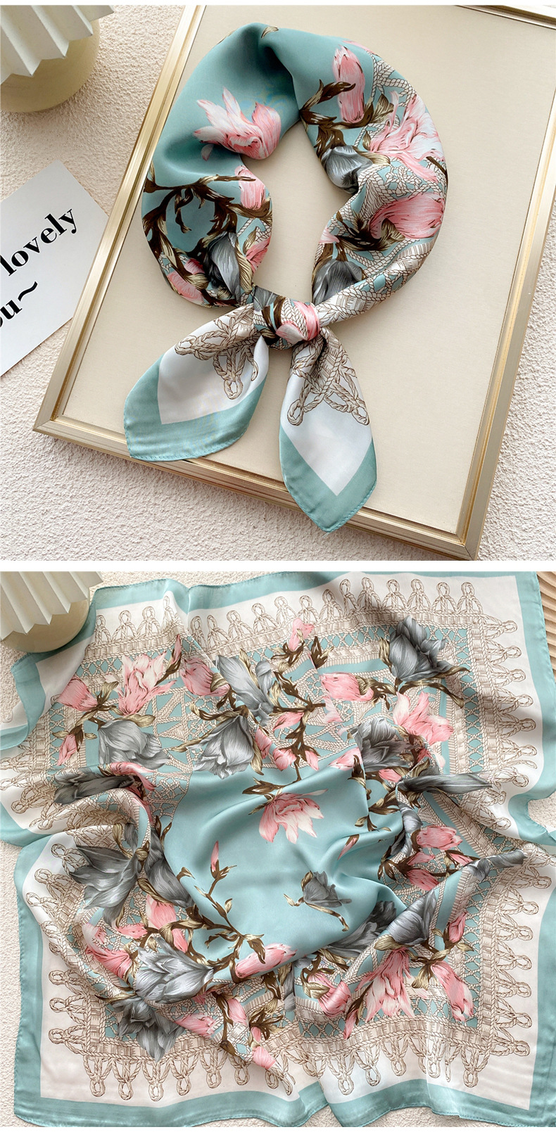 45g Weight Silk Scarf Classification Daily Occasion Polyester Material Geometric Pattern All Seasons Season Women's Gender Printing Design Elegant, Sweet Style Women's Elegant Sweet Geometric Polyester Printing Silk Scarf 8