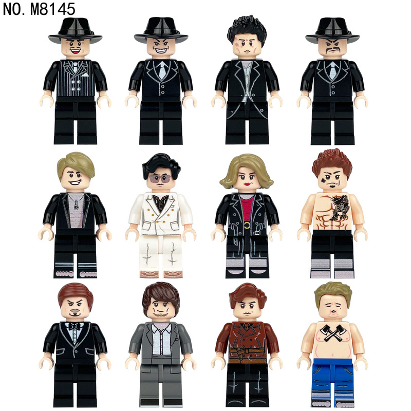 Cross-border wholesale M8145 movie gangster black bully suit building blocks small particles assembled toy suit