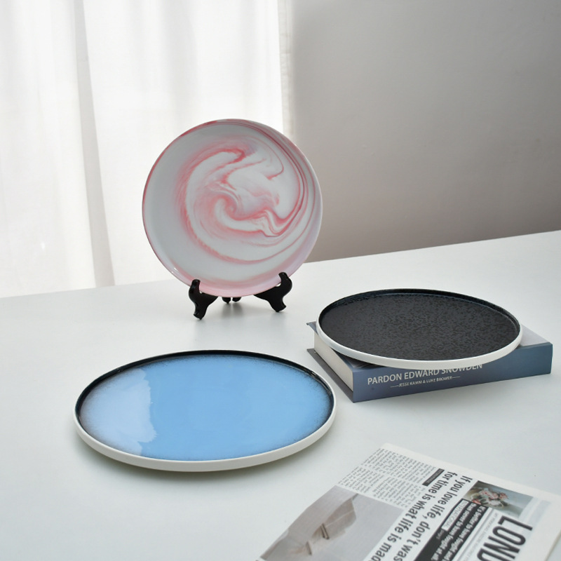 Plato de filete Plato de cerámica de mármol Plato de platos de restaurante Plato de hierba Plato de filete casero Plato de hotel Plato de comida occidental