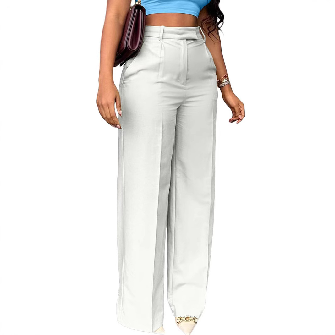 High Waist Flowy Wide Leg Trousers for Women Soft Stretch Straight Leg Comfortable Casual Palazzo Pants with Pockets_ecoleips.com