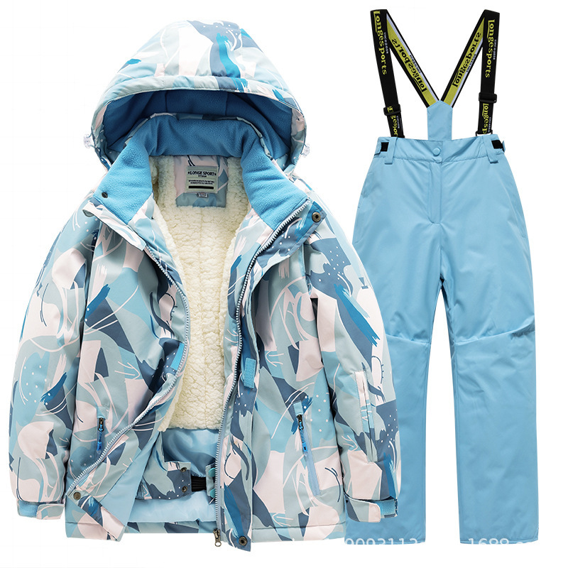 Children's Ski Suit suit Boys' and Girls' Thickened Waterproof Warm Ski Suit Full suit