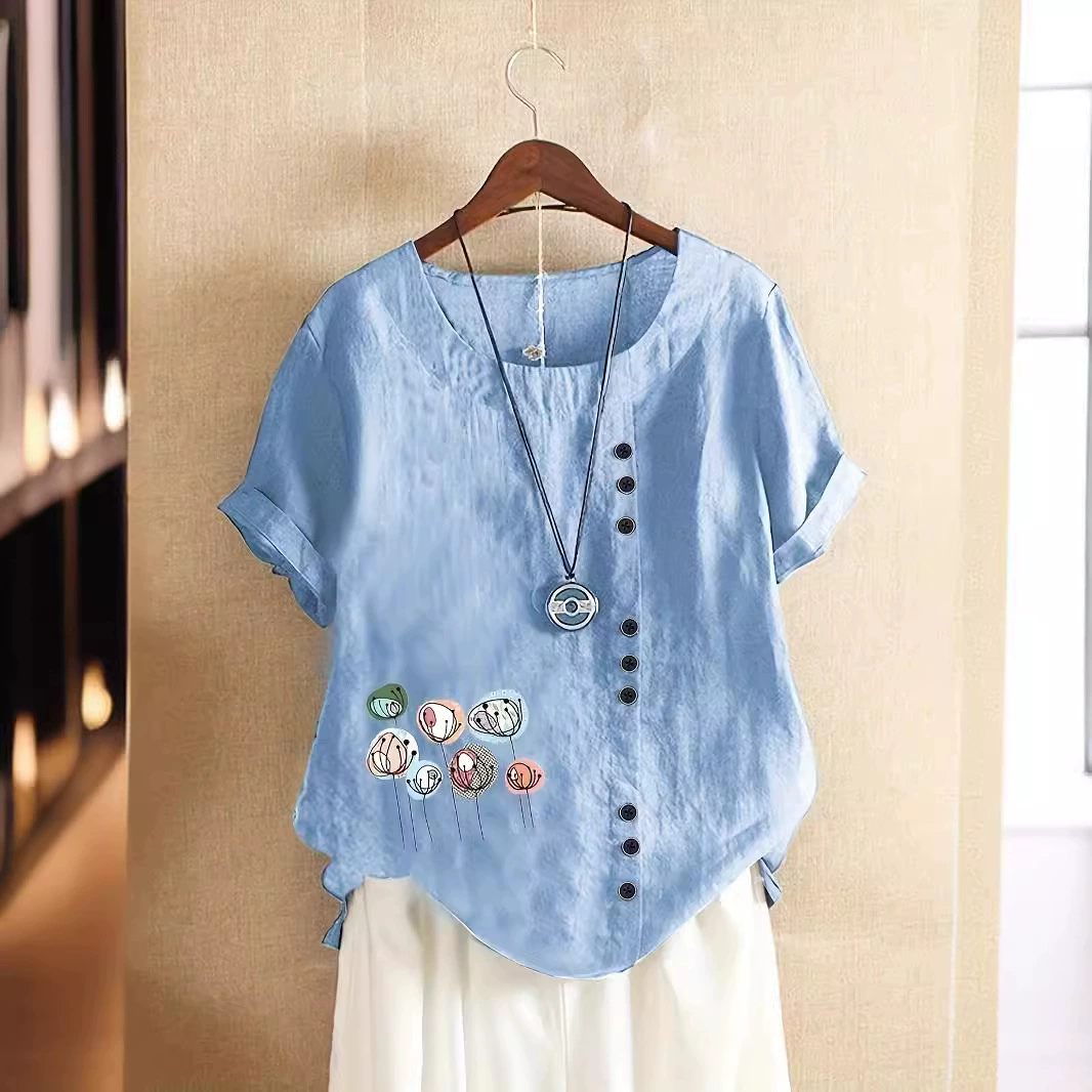 2024 внешнеторговый трансграничный Amazon весна лето новый печатный набор с короткими рукавами повседневный свободный большой размер женщины