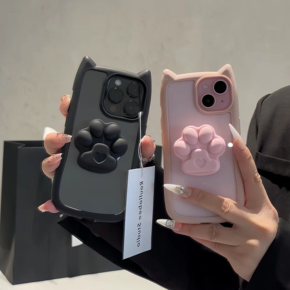 可愛立體貓爪支架iPhone14手機殼蘋果15promax貓耳朵12/13女款11
