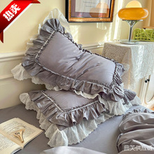 新疆棉韩版公主刺绣蕾丝花边枕套一对一只单双人荷叶边枕头套厂家