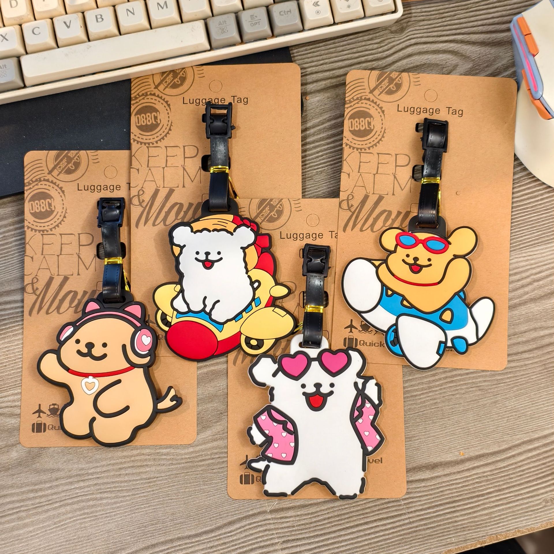 Cartoon Cute Line Drawing Puppy Golden Retriever Maltese Dog Luggage Tag Travel Bag Pendant Pvc Soft Rubber Tag