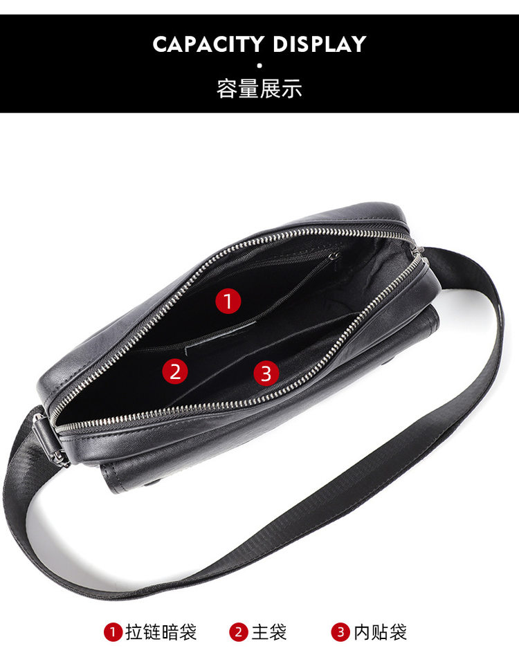 Túi đeo chéo nam da bò thật kiểu ngang cỡ nhỏ 29×11×17 cm — Màu đen chi tiết 7