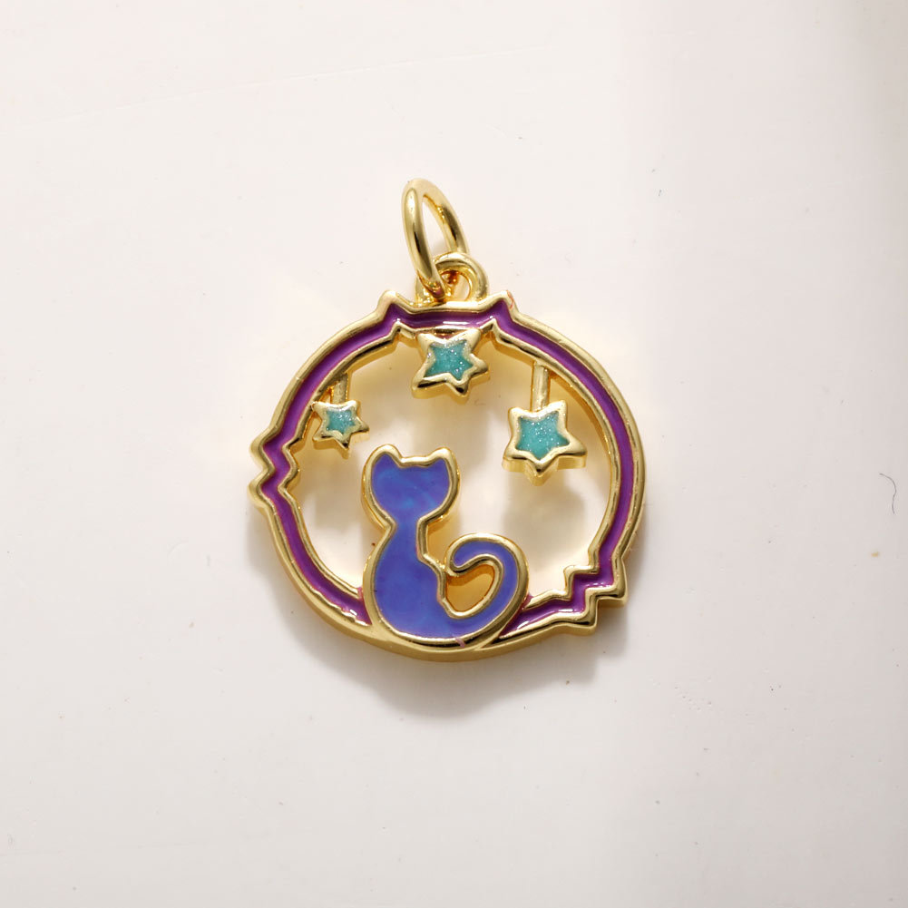 3g Weight Pendant Jewelry Making Type Charms Classification 1 Piece Quantity Copper Material Dinosaur, Cat Pattern All Seasons Season Polished Finish Enamel Design Cute Style 1 Piece Copper Dinosaur  Cat Polished Pendant Charms 4