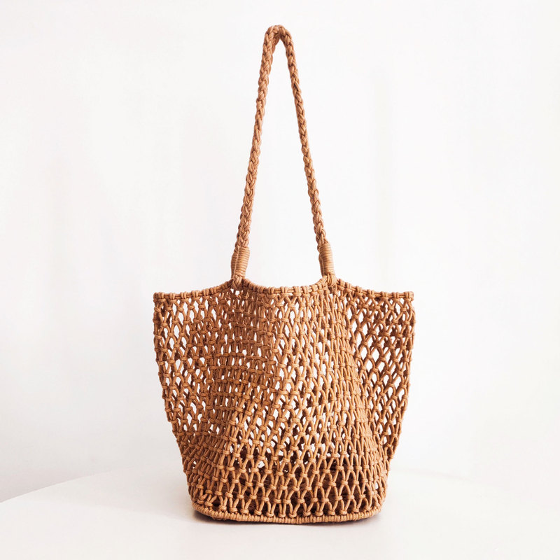 New Japanese and Korean Hand-Woven Bag Hollow Mesh Bag Cotton Rope Shoulder Handbag Beach Vacation Leisure Bag Seaside