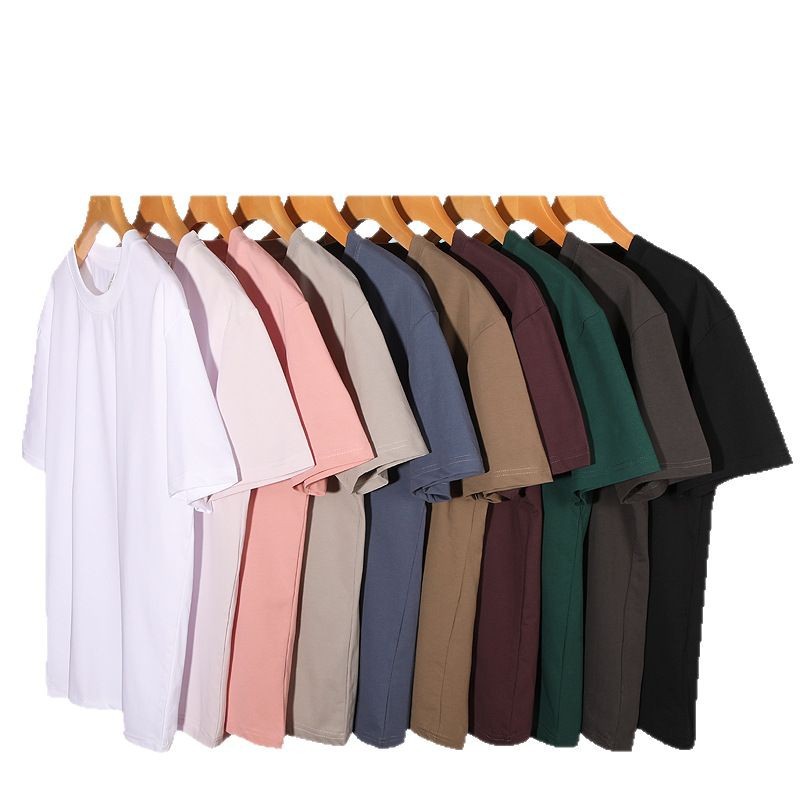 Solona fabric high quality T-shirt 220g cotton short sleeve shoulder round neck T spring and summer solid color loose casual short sleeve