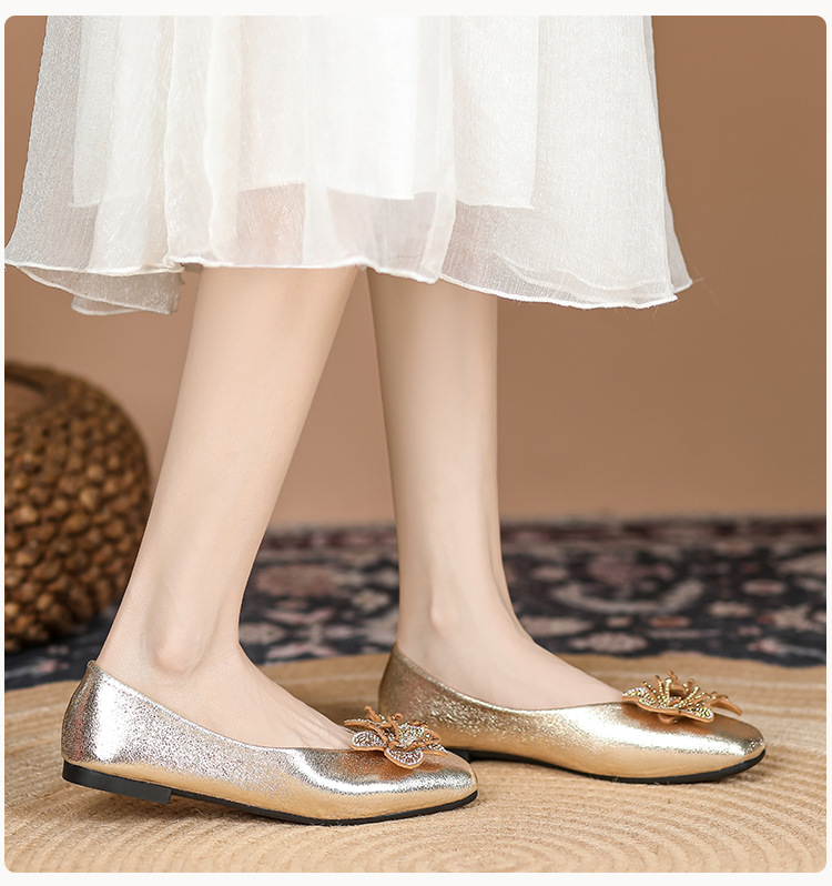 Women's Casual Solid Color Flower Rhinestone Square Toe Flats display picture 4