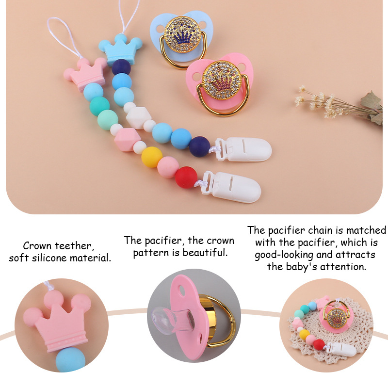 Bebé suministros corona chupete bebé silicona corona perlas mordedura chupete cadena anti-caída traje de cadena Nuevo