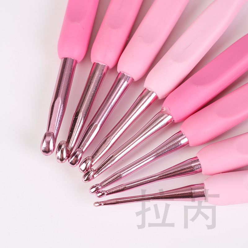 Herramientas de ganchillo rosado gradiente de ganchillo suéter de mano muñeca tejida bolsa de suéter aguja de lana aguja de ganchillo de mango suave