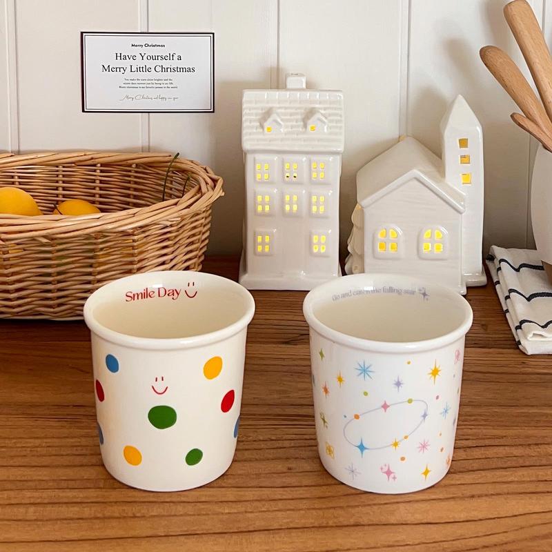 波点笑顔手握りカップかわいいins高颜値陶磁器コーヒーカップ朝食牛乳カップオフィス家庭カップ|undefined