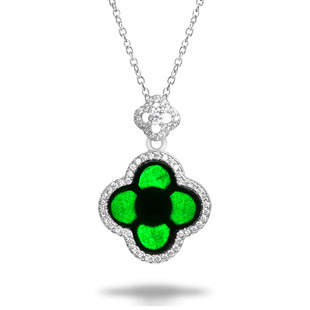 Natural Mocui A goods Jade four-leaf clover jade pendant S925 silver inlaid fashion high-end women's jade pendant jewelry