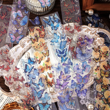 蝴蝶闪粉贴纸复古烫金ins风咕卡手帐diy装饰贴百蝶图令手工素材