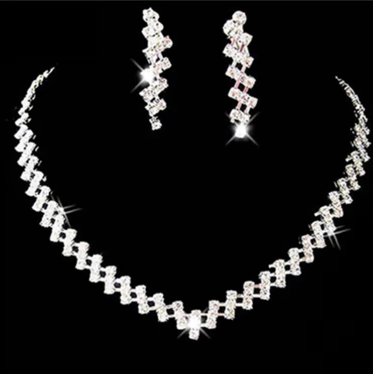 Свадебные украшения из двух частей Свадебная цепочка со стразами свадебное ожерелье серьги ожерелье со стразами Свадебный комплект из двух частей