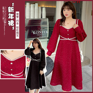 A0003 Xuanchen 2025 Autumn Hot Style Plus Size Women's Clothing Fat Sister Slimming Look Dress Elegant Dress Wholesale