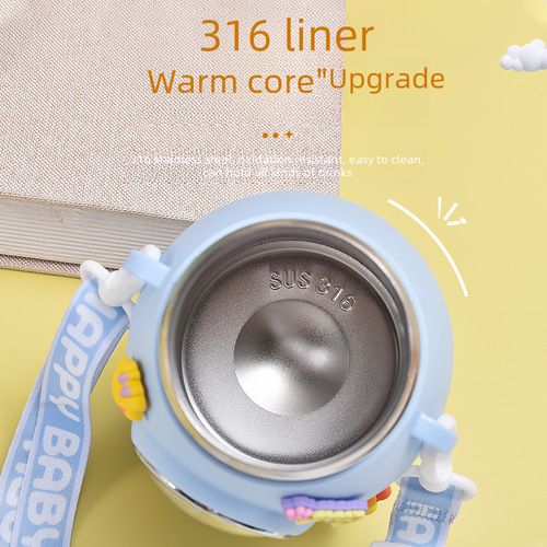 Internet celebrity figurine children's kettle hand-held cartoon student straw cup hand-held 316 stainless steel children's thermos 