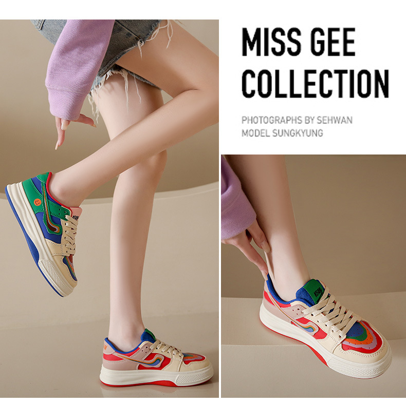 Casual Color Matching Rainbow Mandarin Duck Piccole scarpe bianche Donna 2023 nuova marea primaverile in scarpe sportive con fondo spesso rosso netto_voghion.com