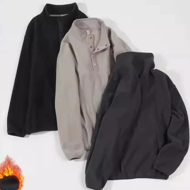 Мужская толстовка из флиса в японском стиле, мужская толстовка 2024, осень и зима, новый стиль, воротник-стойка на флисовой подкладке, пуловер с полуоткрытым воротником на флисовой подкладке