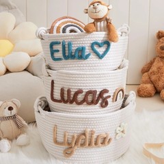 Etsy 亚马逊个性化名字婴儿收纳篮 棉绳收纳宠物儿童收纳筐编织篮