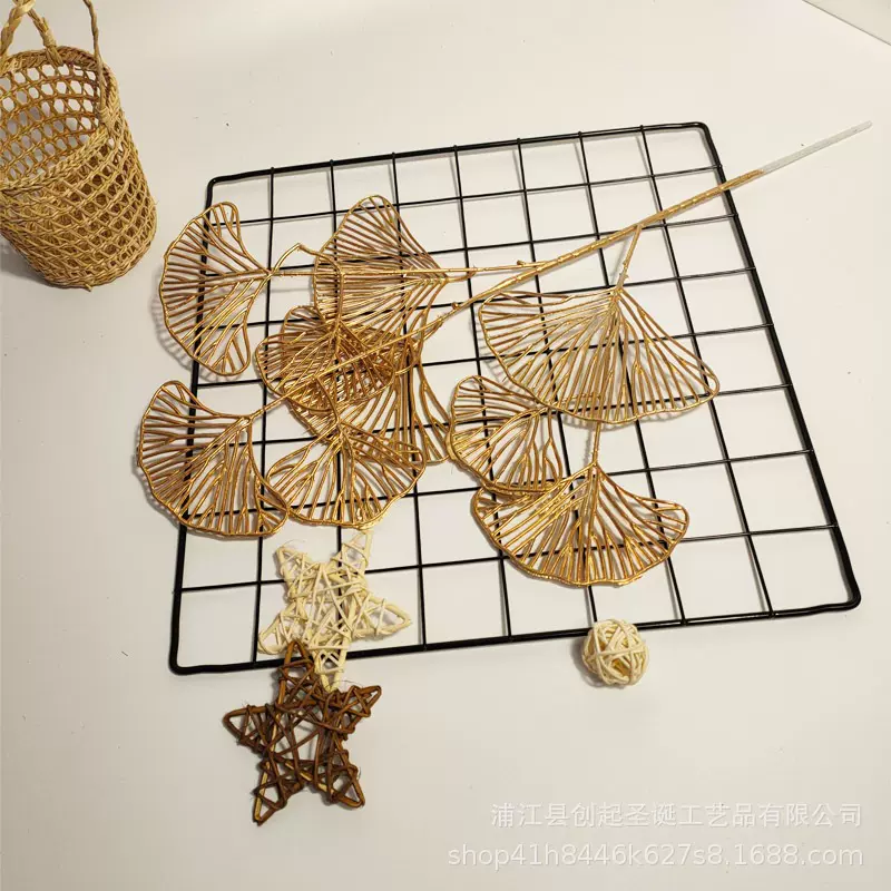 仿真花金色假花银杏叶塑料尤加利婚庆波斯叶扇叶年宵插花婚庆专用