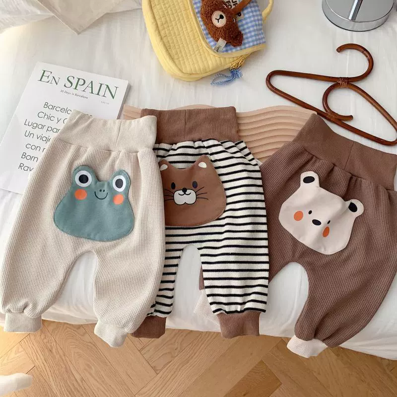 Детские осенние брюки с рисунком из мультфильма, пупочный бандаж, западный стиль, корейский стиль, высокая талия