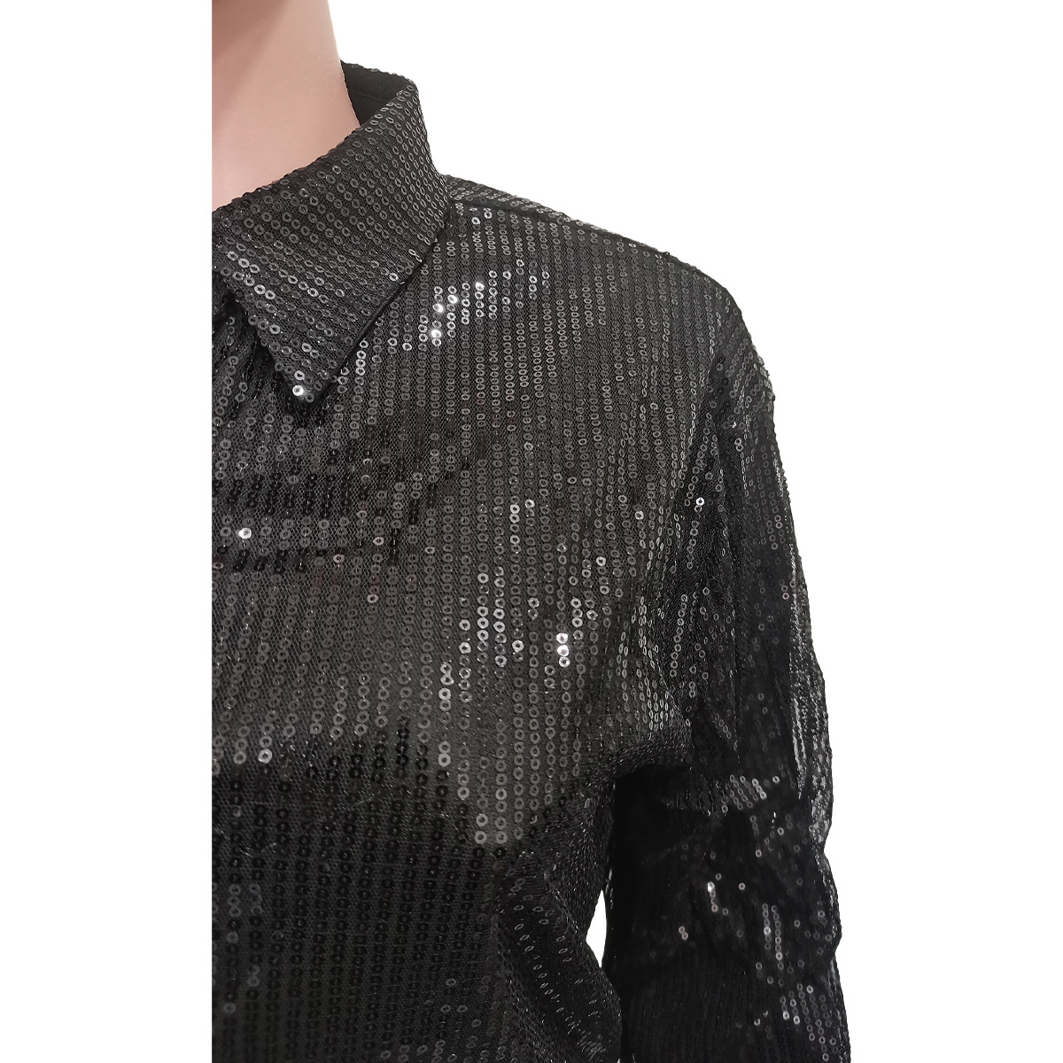 Women Clothing Solid Color Sequ Loose Shirt Dress