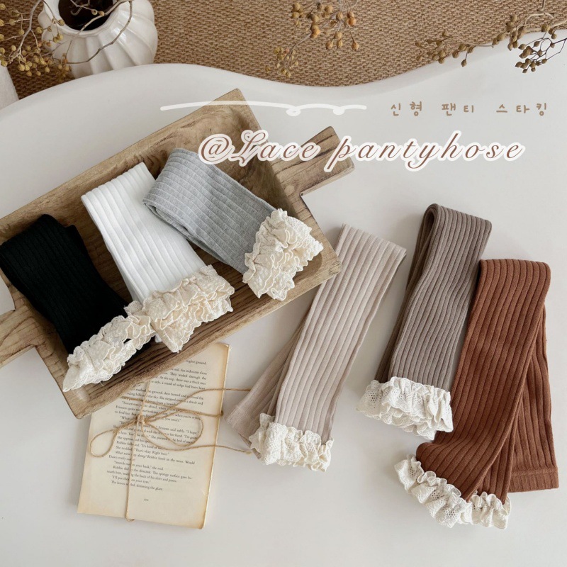 Zheng Qiqi niñas leggings de encaje de otoño pantalones de medias para niños de color sólido, pantalones de nueve puntos, leggings para bebés