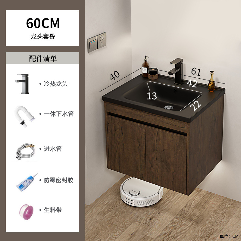 Nuevo gabinete de baño de color nuez gabinete de lavabo hotel pequeño baño en lavabo de aluminio espacio