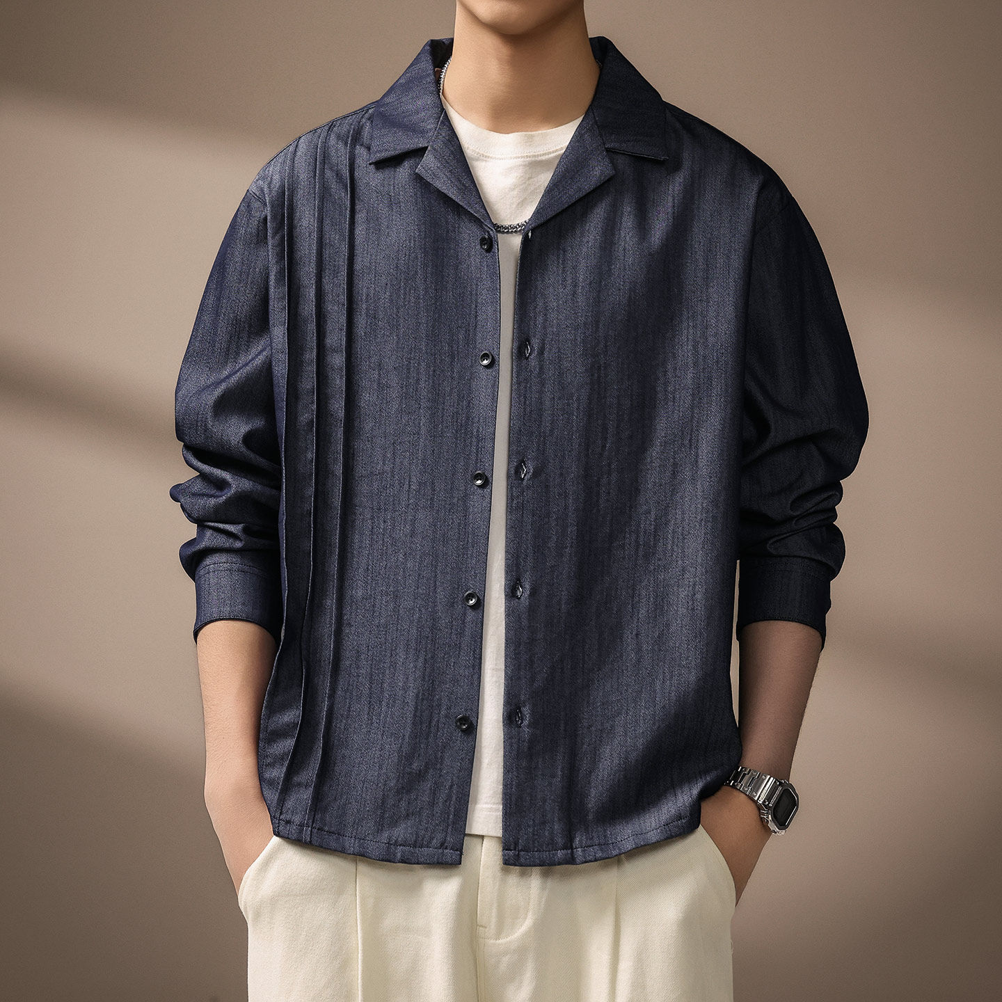 High-end American Retro-style Cuban Collar Long-sleeve For Men, 2026 Spring And Autumn New Model, Loose Fit,_voghion.com