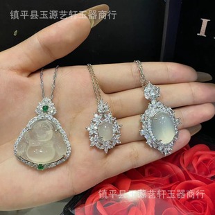 Natural high ice egg surface inlaid chalcedony Buddha agate necklace comparable to jade clavicle chain net red pendant