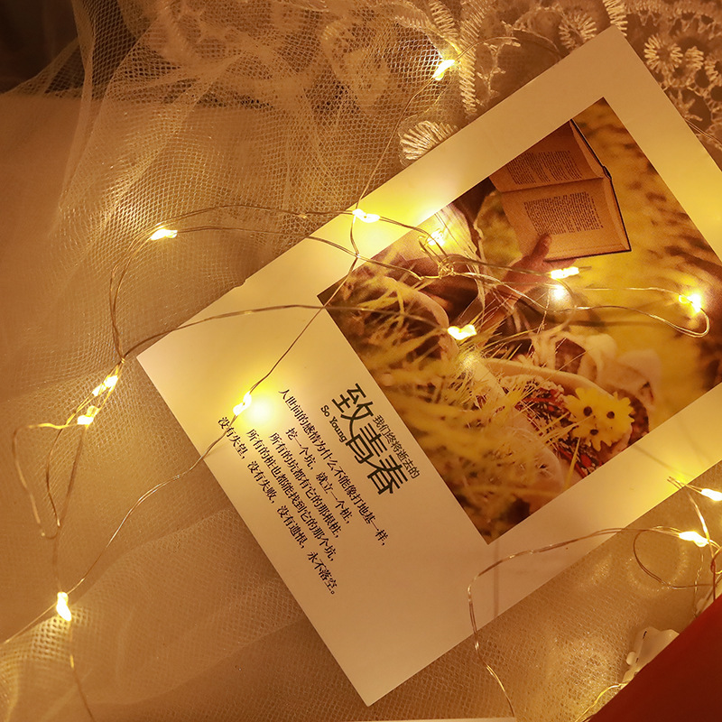 String de luz botón de Navidad flores pastel de color caja de regalo estrella String lámpara de batería lámpara de alambre de cobre LED String