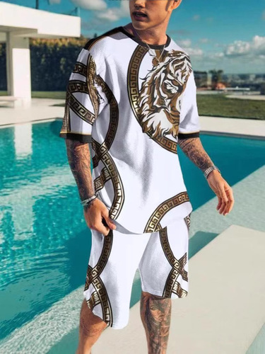 2025 Summer European and American Youth Men's 3D Digital Printing Short-Sleeve Shorts Fashion Sports Casual Set