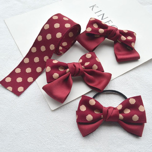 4cm Thick Burgundy Polka Dot Fabric Edge Tape Handmade Bow Material DIY Hair Accessories Headdress Hairpin