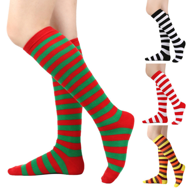 Cross-Border Striped Christmas Socks, Knee-High Socks, Thanksgiving Turkey Calf Socks, European and American Couple Socks, Sports Football Mid-Calf Socks